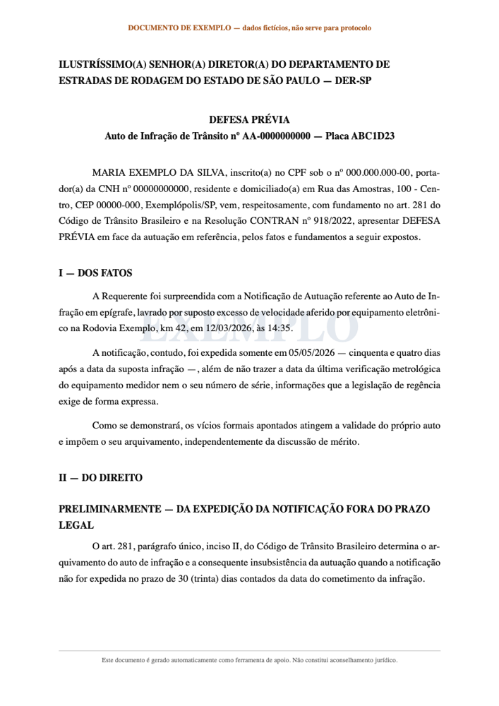 Página 1: endereçamento, qualificação e os fatos